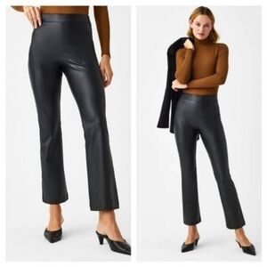 Spanx Pants Womens 3X Petite Black Faux Leather Pull On Modern Stretch‎ 20848Q